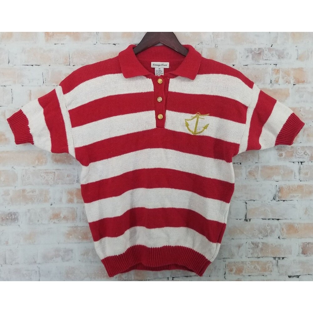 Vintage 90's Carriage Court Red/White Strip Women's Sweater Medium Shoulder Pads